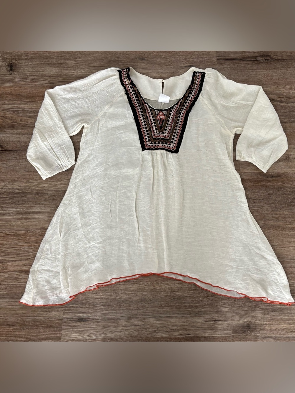 Wrangler women 3/4 sleeve bohemian gauze flowy Large L embroidered top.